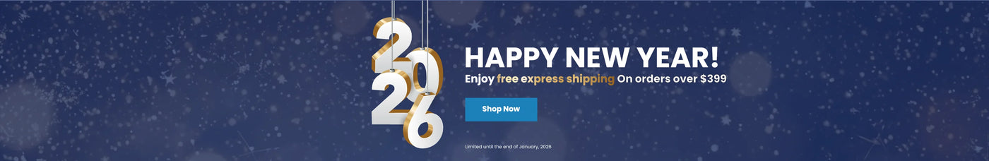 OEMDent.com New Year 2026 promotion banner with gold “2026”, “Happy New Year”, free express shipping on orders over $399, and a “Shop Now” button, limited until the end of January 2026.