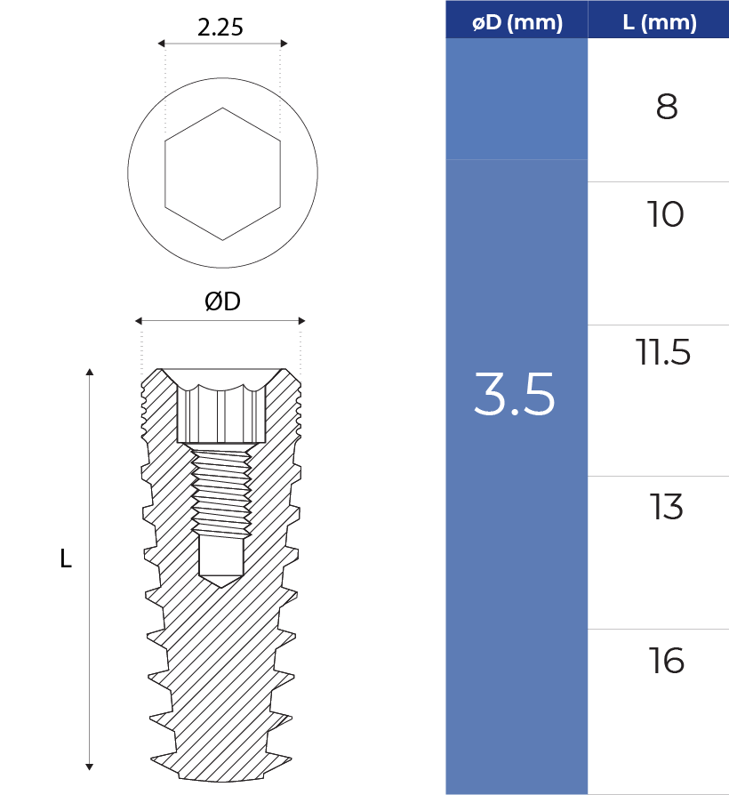 Spiral Conical Connection Narrow Implant (NP) - DSI®️ Conical Compatible